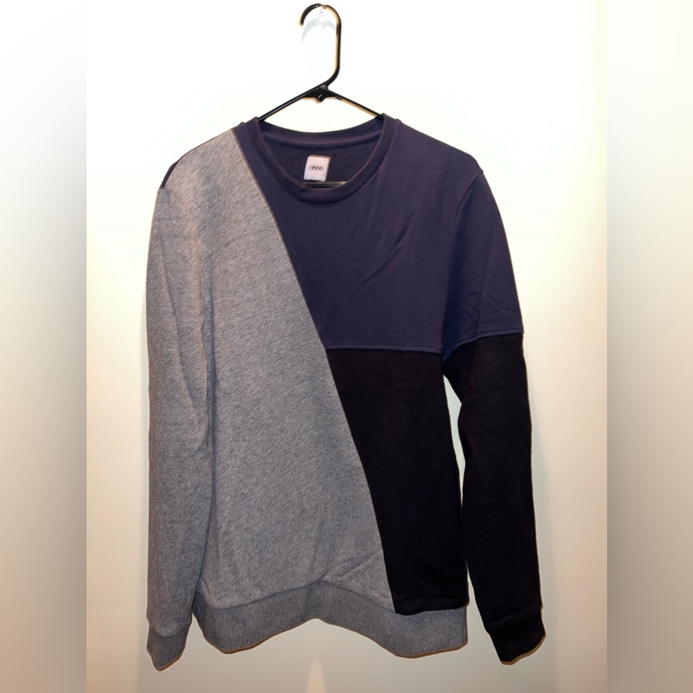 ASOS Crewneck Sweatshirt, Size M, Navy Blue/Black/Dark Heather Grey